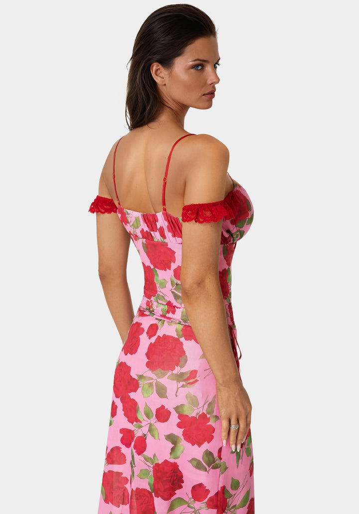 Other View-Floral Printed Mesh Top-Rose Seduction Print