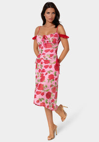 Detail View-Floral Printed Mesh Top-Rose Seduction Print
