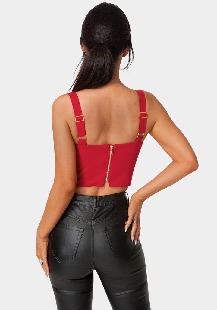 Back View-Stretch Corset Top-Tango Red
