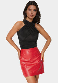 Front View-Versatile Shirring Knit Top-Black