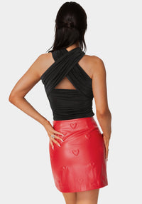 Back View-Versatile Shirring Knit Top-Black