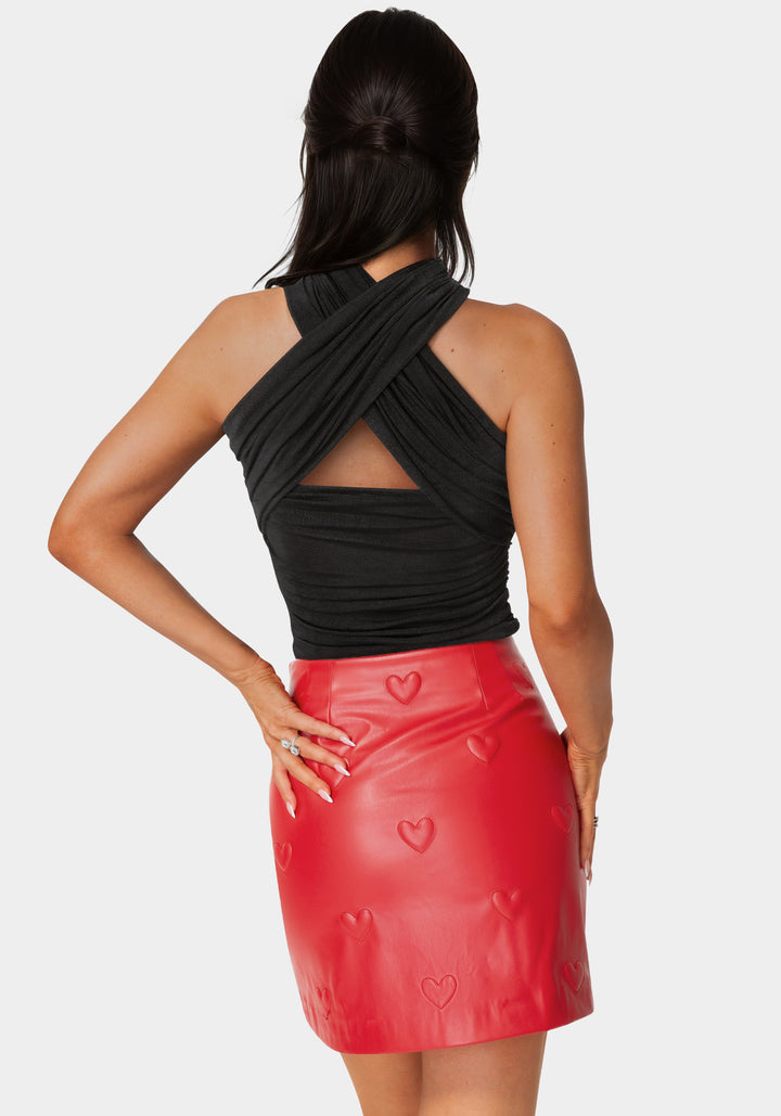 Back View-Versatile Shirring Knit Top-Black