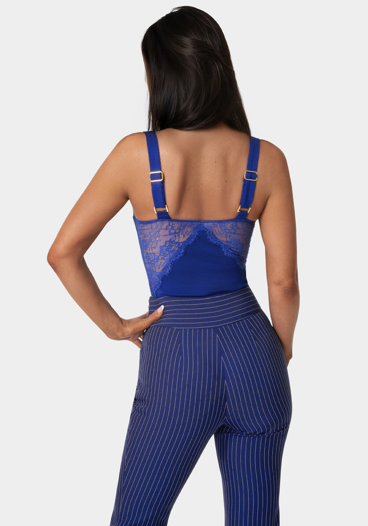 Back view - Lace Insert Corset Top - Blue Intention