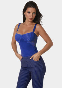 Side view - Lace Insert Corset Top - Blue Intention
