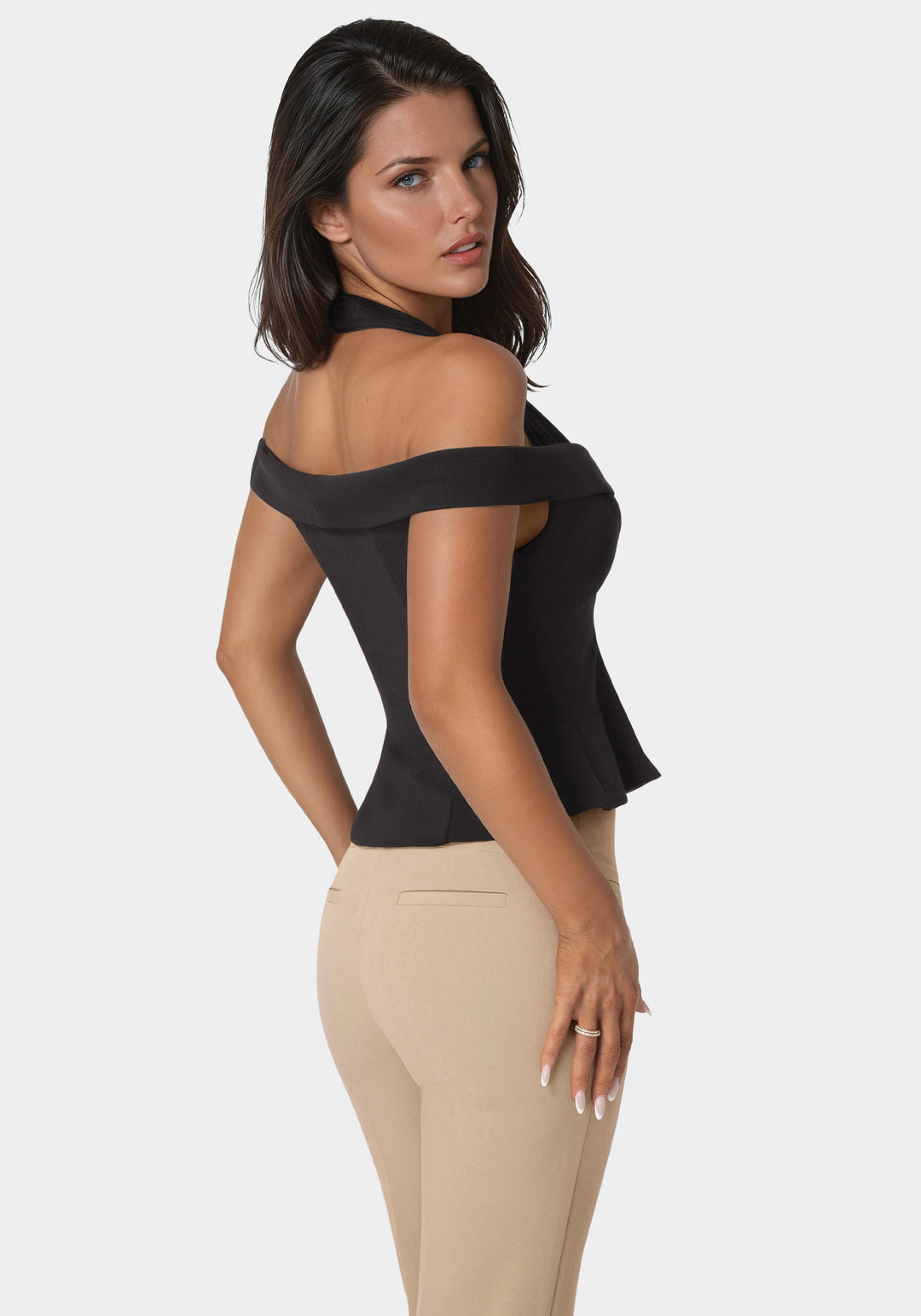 Back view - Off Shoulder Halter Top - Black