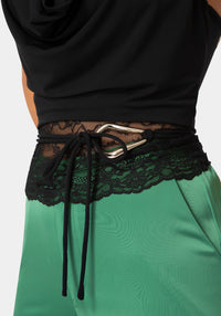 Detail view - Cowl Neck Lace Layered Halter Top - Black