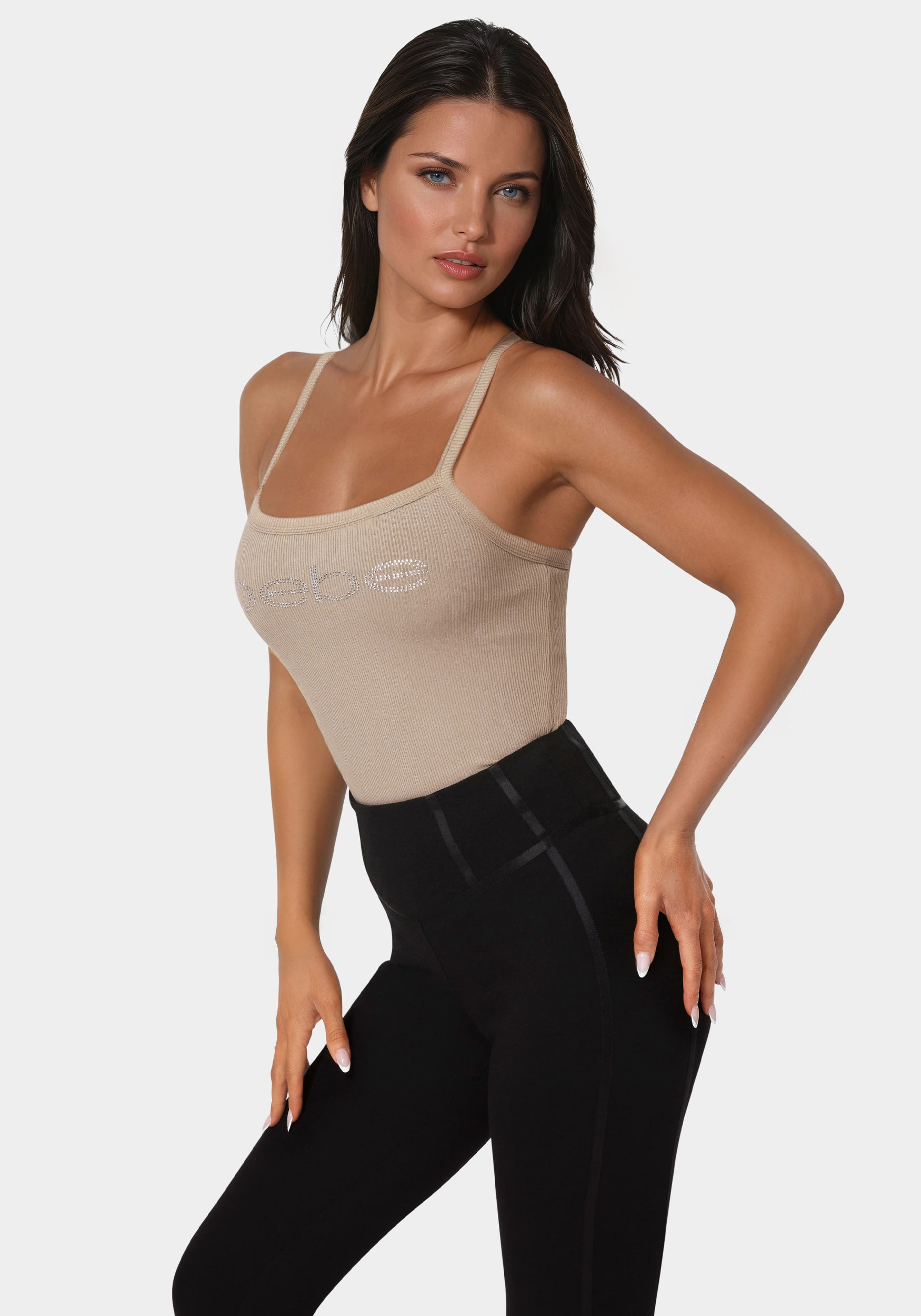 Bebe Logo Racer Back Rib Tank – bebe
