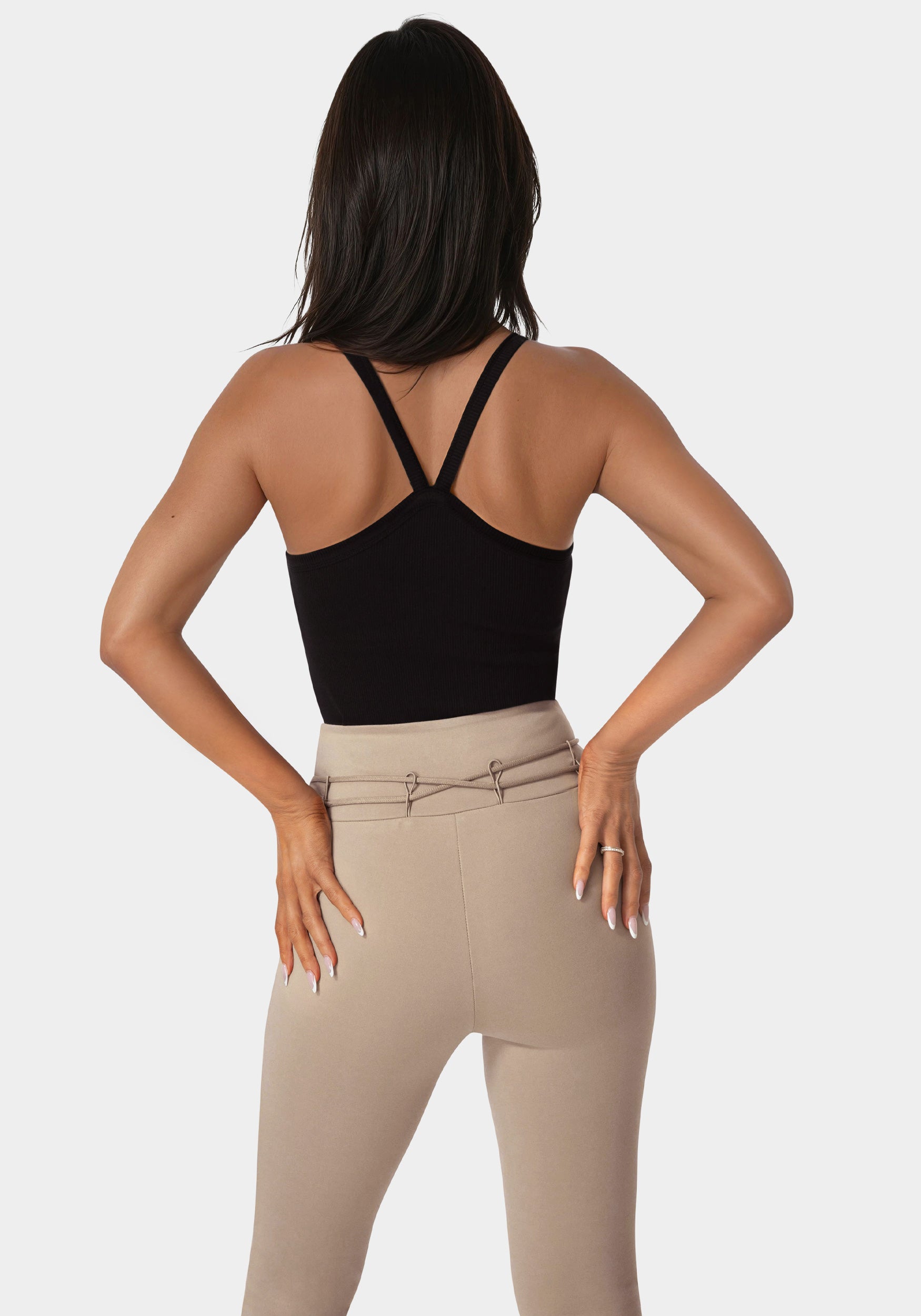 Back view - Bebe Logo Racer Back Rib Tank - Black