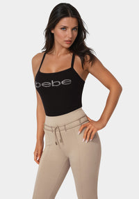 Side view - Bebe Logo Racer Back Rib Tank - Black