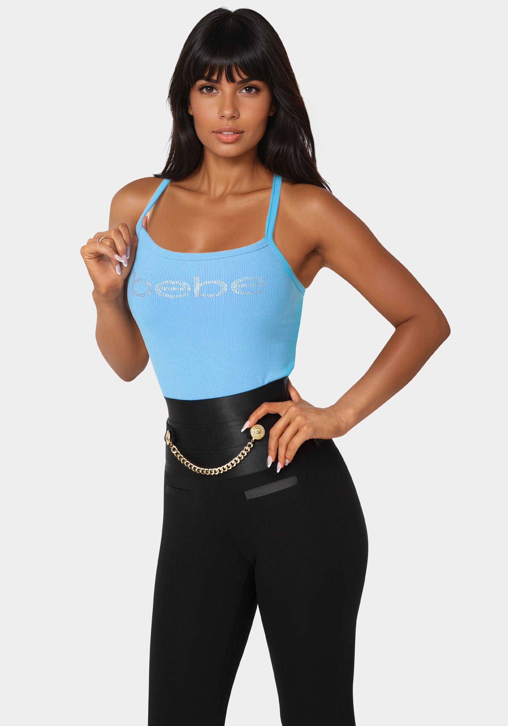 Side view - Bebe Logo Racer Back Rib Tank - Cool Desire