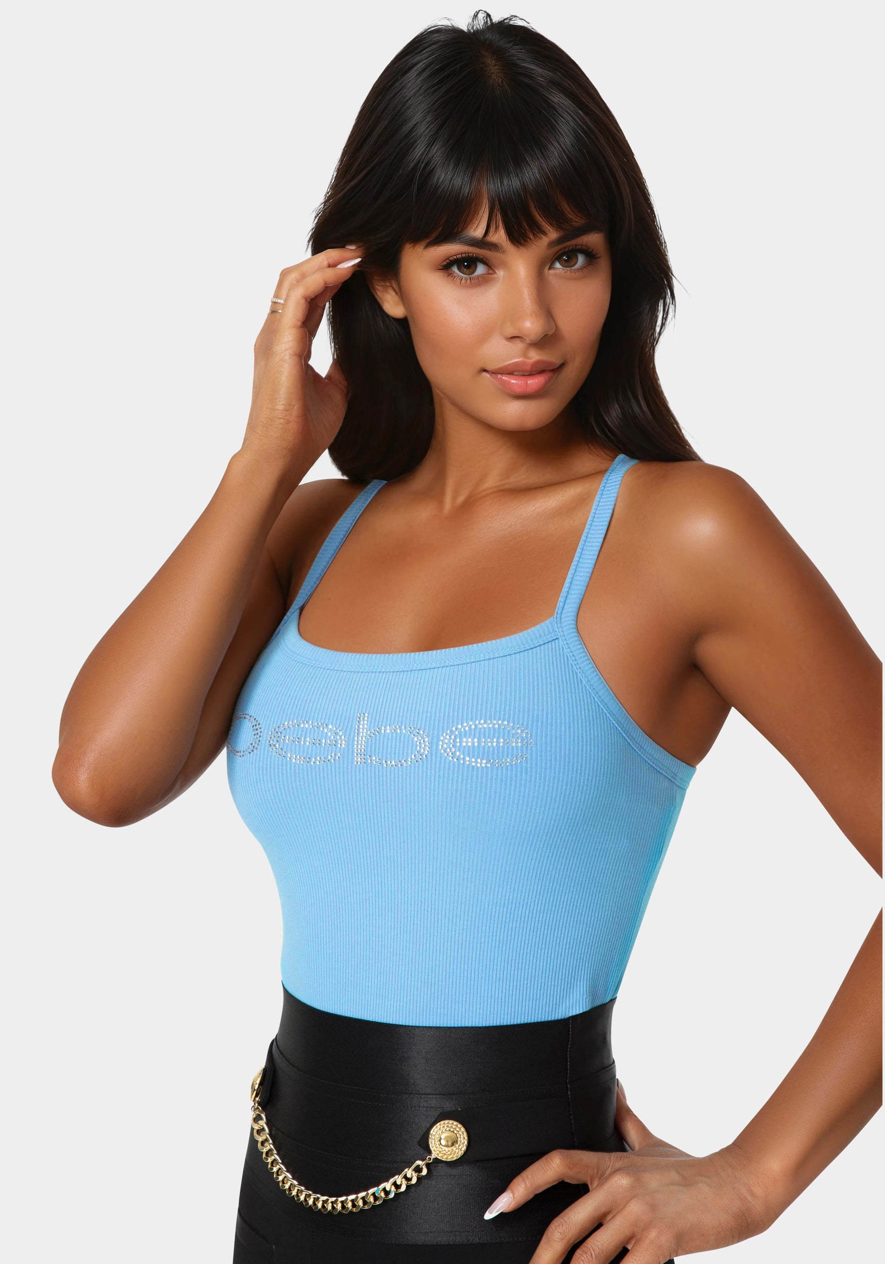 Detail view - Bebe Logo Racer Back Rib Tank - Cool Desire
