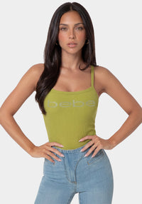 Front View-Bebe Logo Racer Back Rib Tank-JALAPENO GLOW