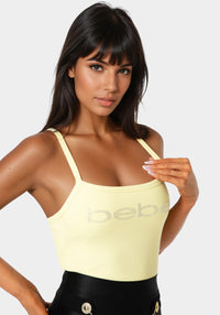 Detail view - Bebe Logo Racer Back Rib Tank - Key Lime Pie