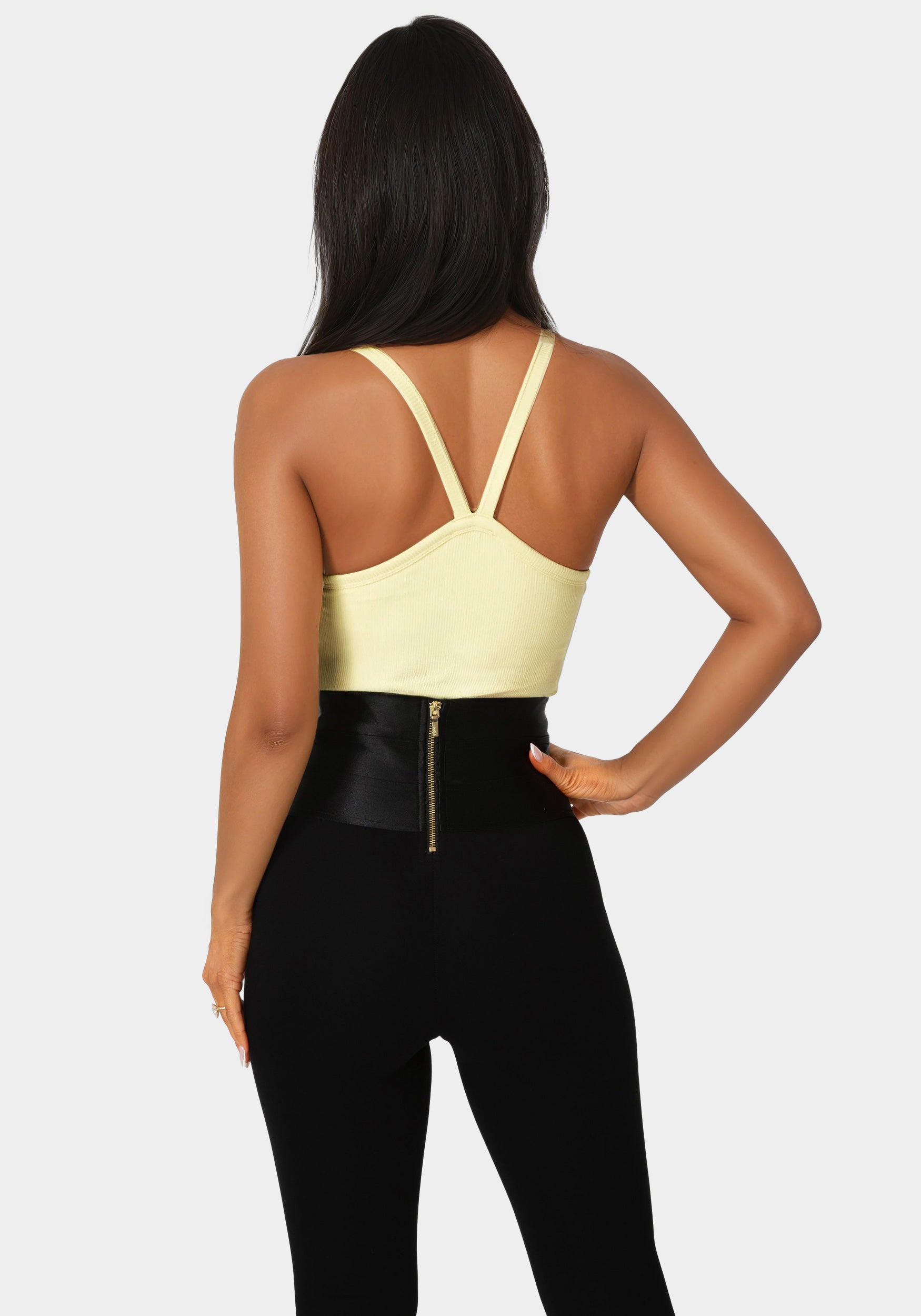Back view - Bebe Logo Racer Back Rib Tank - Key Lime Pie
