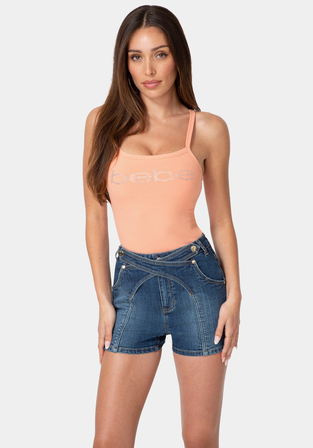 Other View-Bebe Logo Racer Back Rib Tank-PAPAYA PUNCH