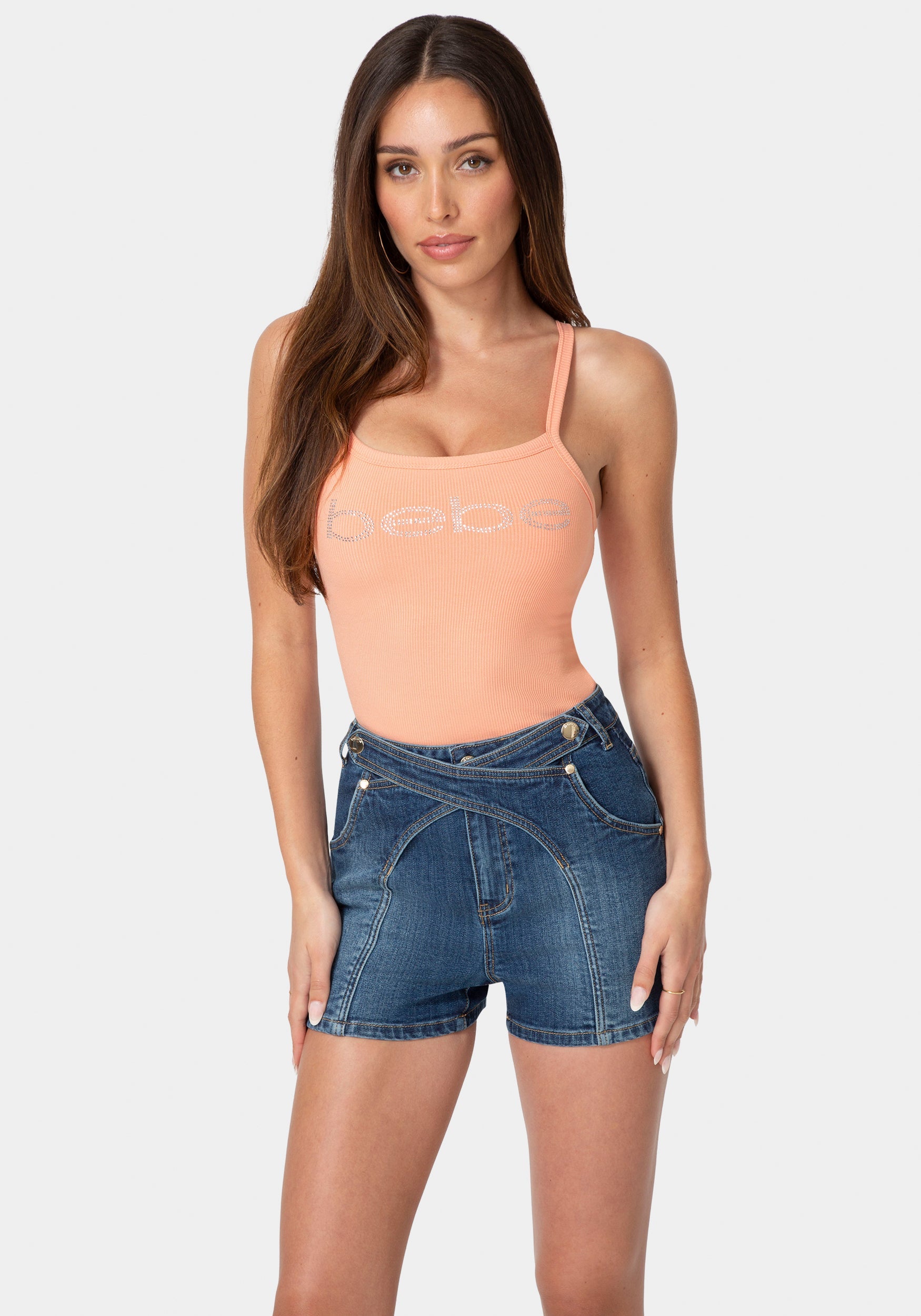 Other View-Bebe Logo Racer Back Rib Tank-PAPAYA PUNCH