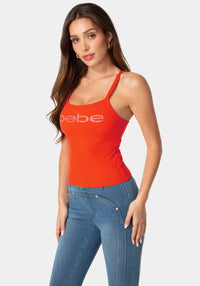 Side View-BEBE LOGO RACER BACK RIB TANK-VOLCANIC RED