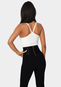 Back view - Bebe Logo Racer Back Rib Tank - White Alyssum