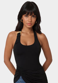 Other View-Gathered Tunic Halter Neck Knit Top-Black