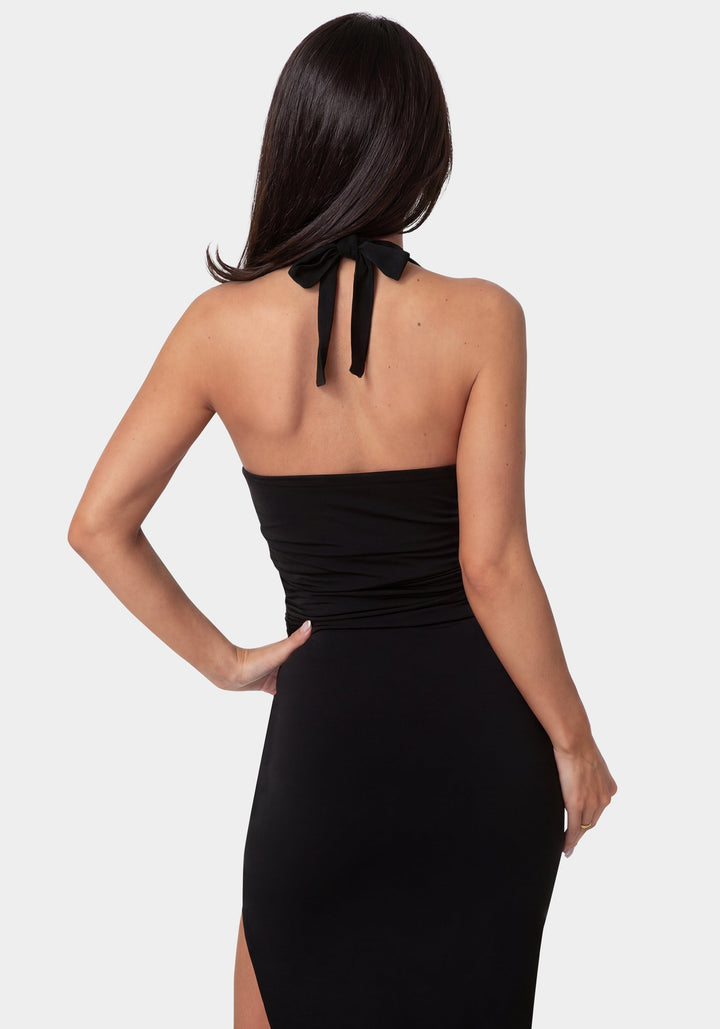 Back View-Halter Knit Top-BLACK