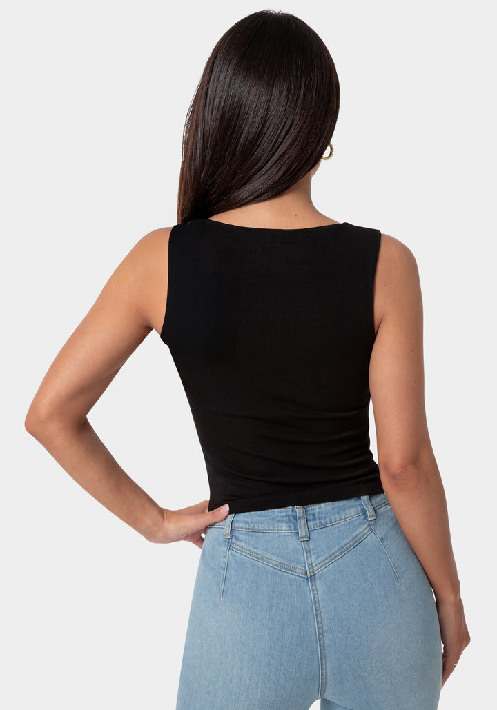 Back View-Luxe Shine Fitted Top-BLACK