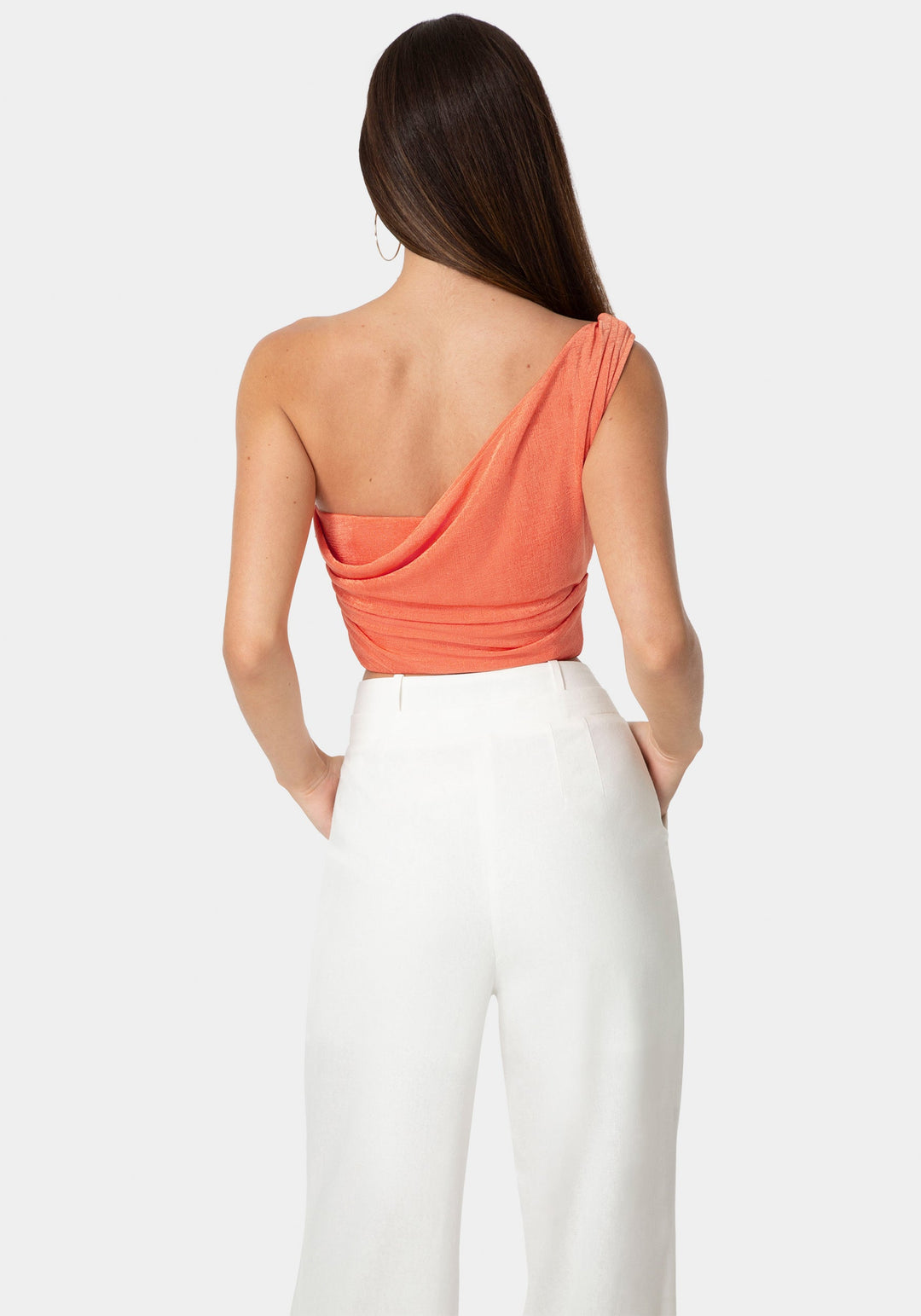 Back View-One Shoulder Bustier Top-PAPAYA PUNCH