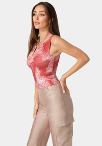 Front View-Neck Fitted Top - Solara Snake Print