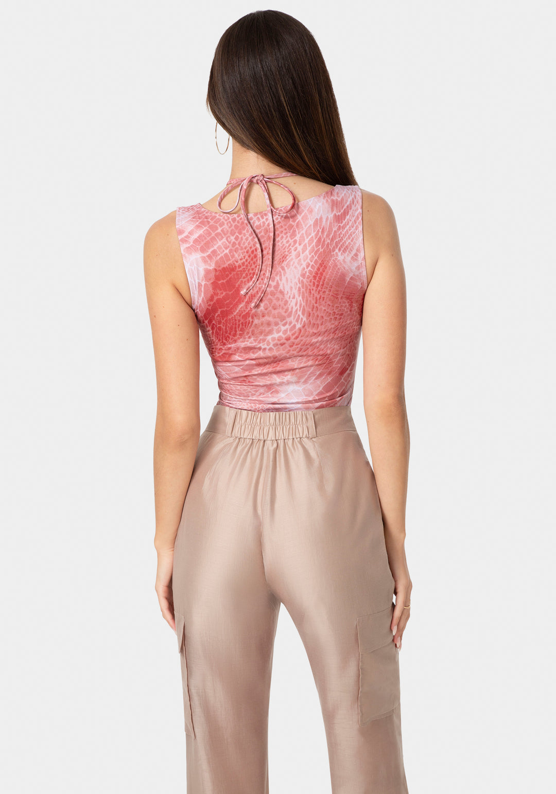 Back View-Neck Fitted Top - Solara Snake Print