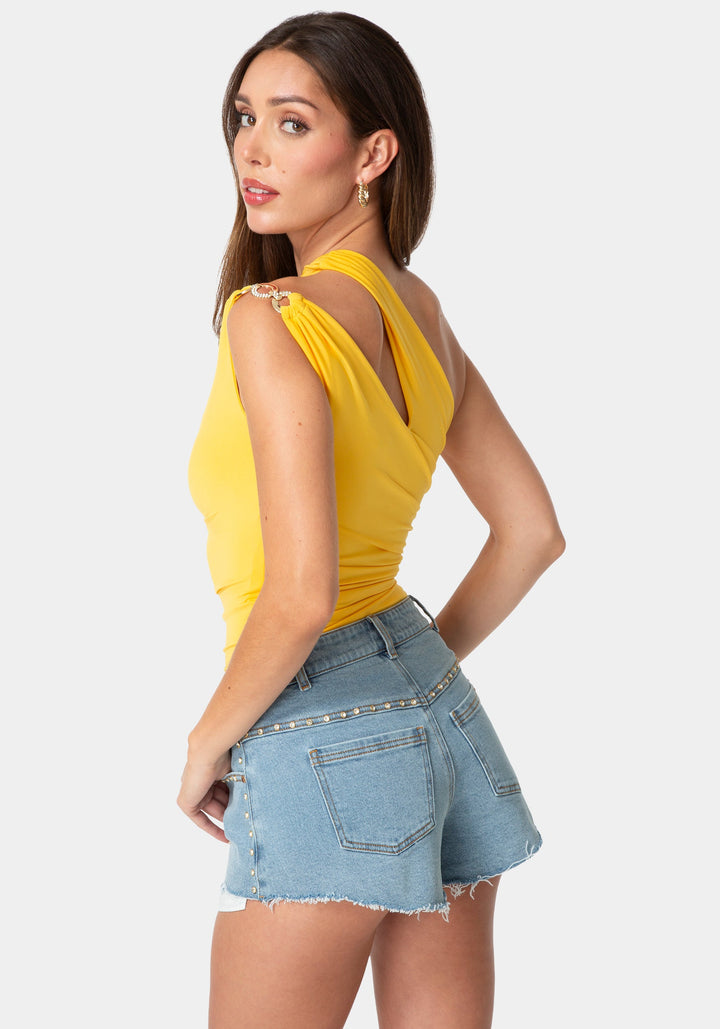 Back View-ONE SHOULDER TWISTED TOP-MANGO SPRITZ