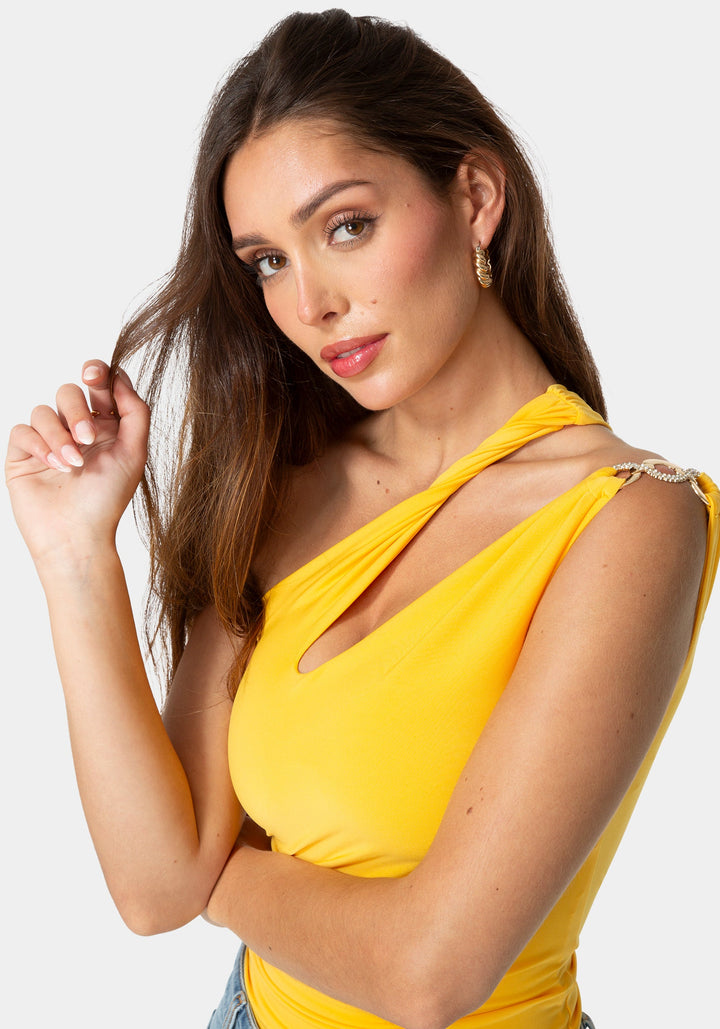 Other View-ONE SHOULDER TWISTED TOP-MANGO SPRITZ