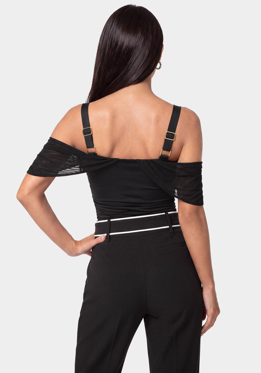 Back View-OFF SHOULDER CHARMED TOP-BLACK