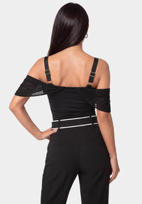 Back View-OFF SHOULDER CHARMED TOP-BLACK