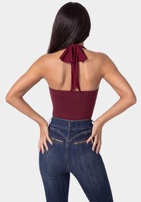Back View-STRETCH HALTER TOP-DARK CHERRY
