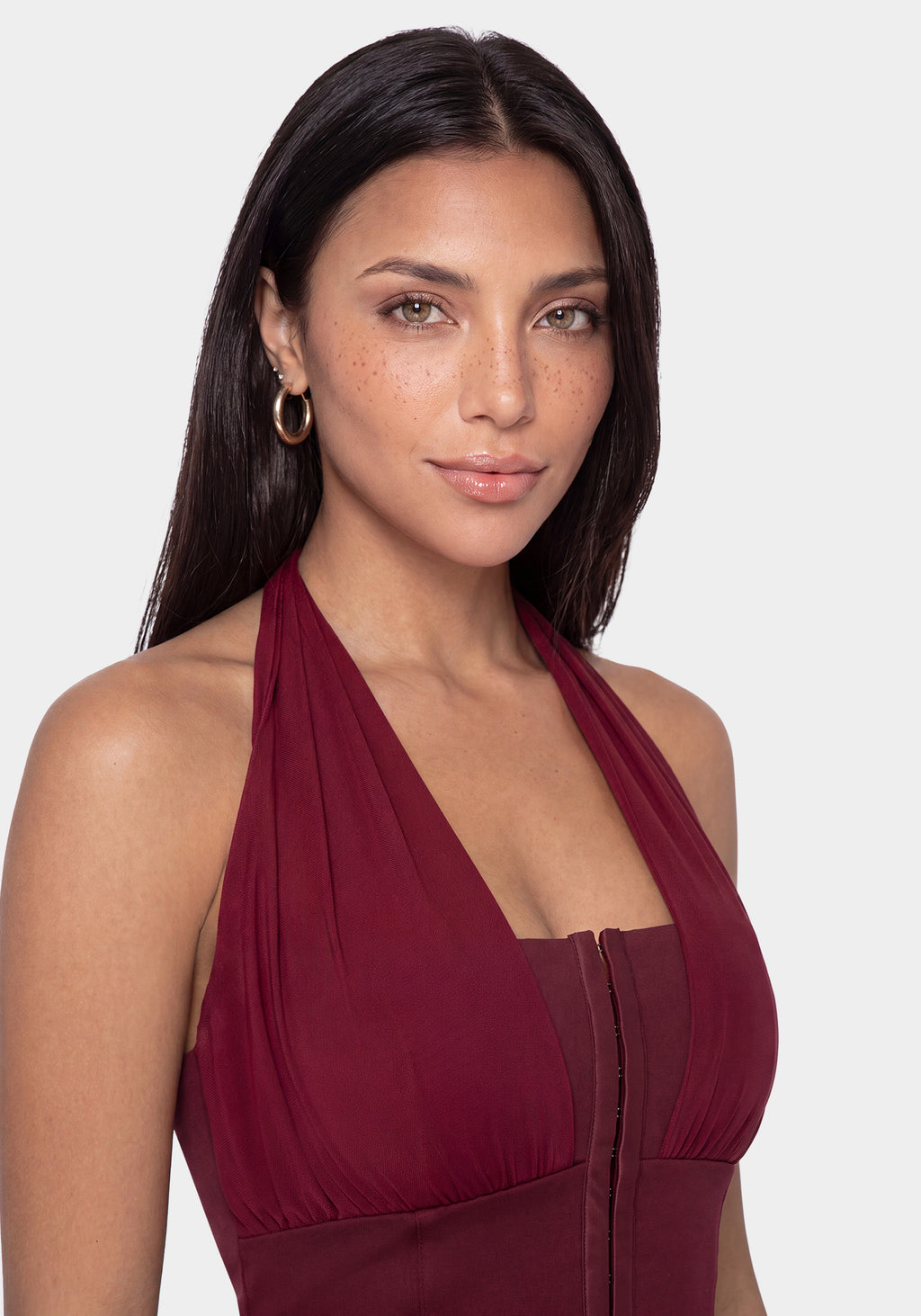 Side View-STRETCH HALTER TOP-DARK CHERRY