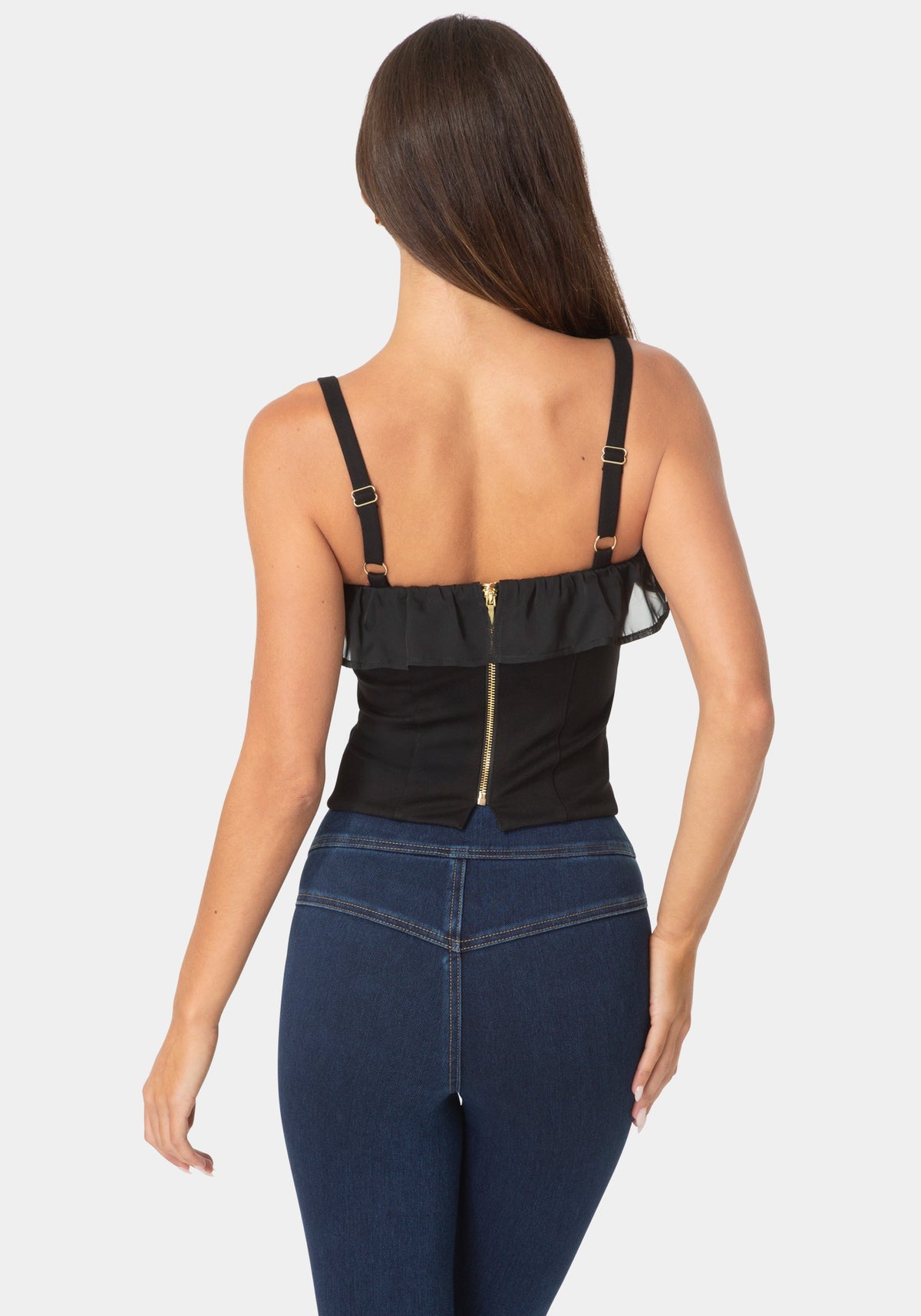 Back View-RUFFLE CORSET TOP-BLACK