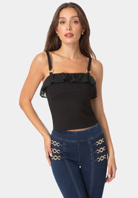 Front View-RUFFLE CORSET TOP-BLACK