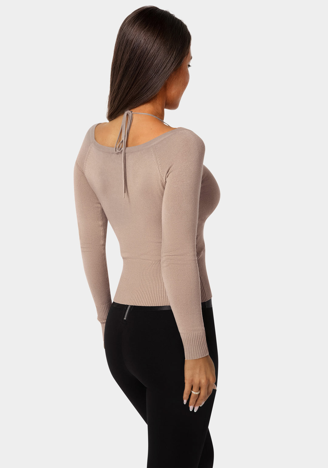 Back view - Light Weight Halter Neck Tie Cardigan - Bare Affair