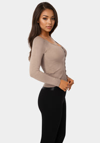 Side view - Light Weight Halter Neck Tie Cardigan - Bare Affair