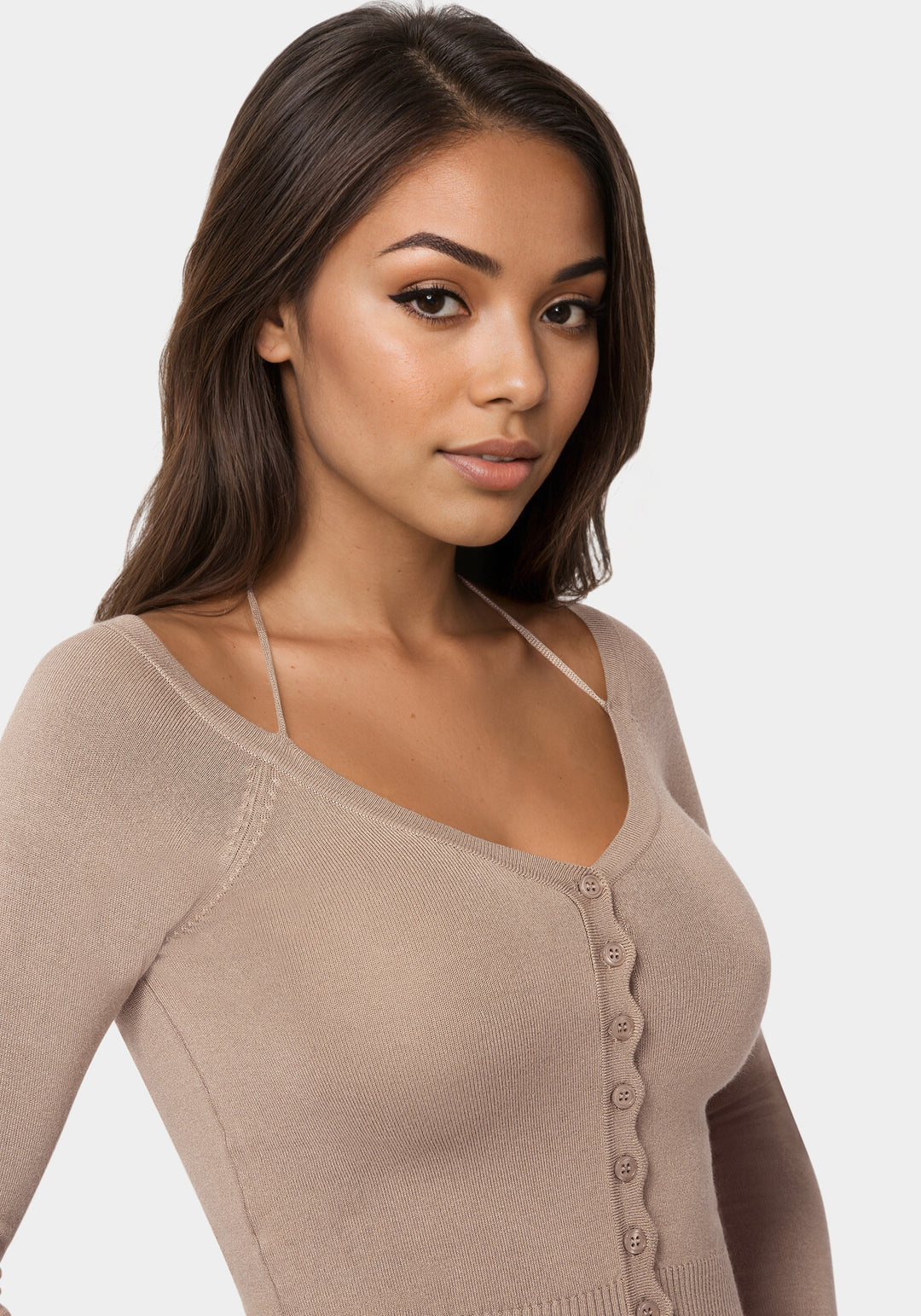 Detail view - Light Weight Halter Neck Tie Cardigan - Bare Affair