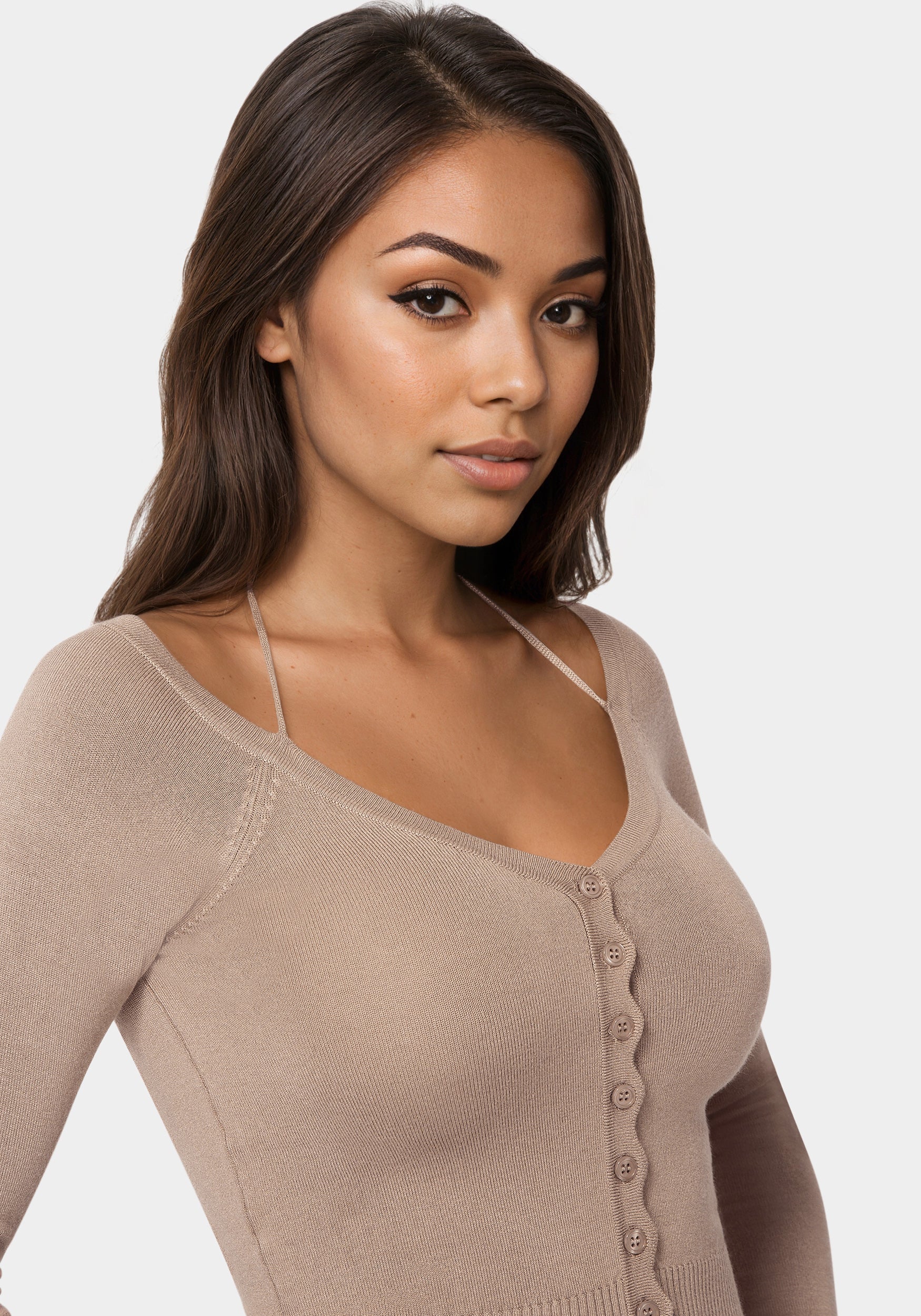 Detail view - Light Weight Halter Neck Tie Cardigan - Bare Affair