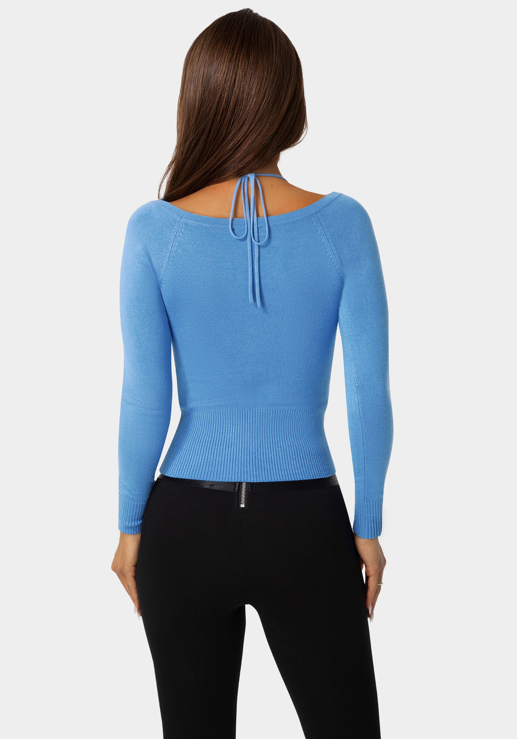 Back view - Light Weight Halter Neck Tie Cardigan - Cool Desire