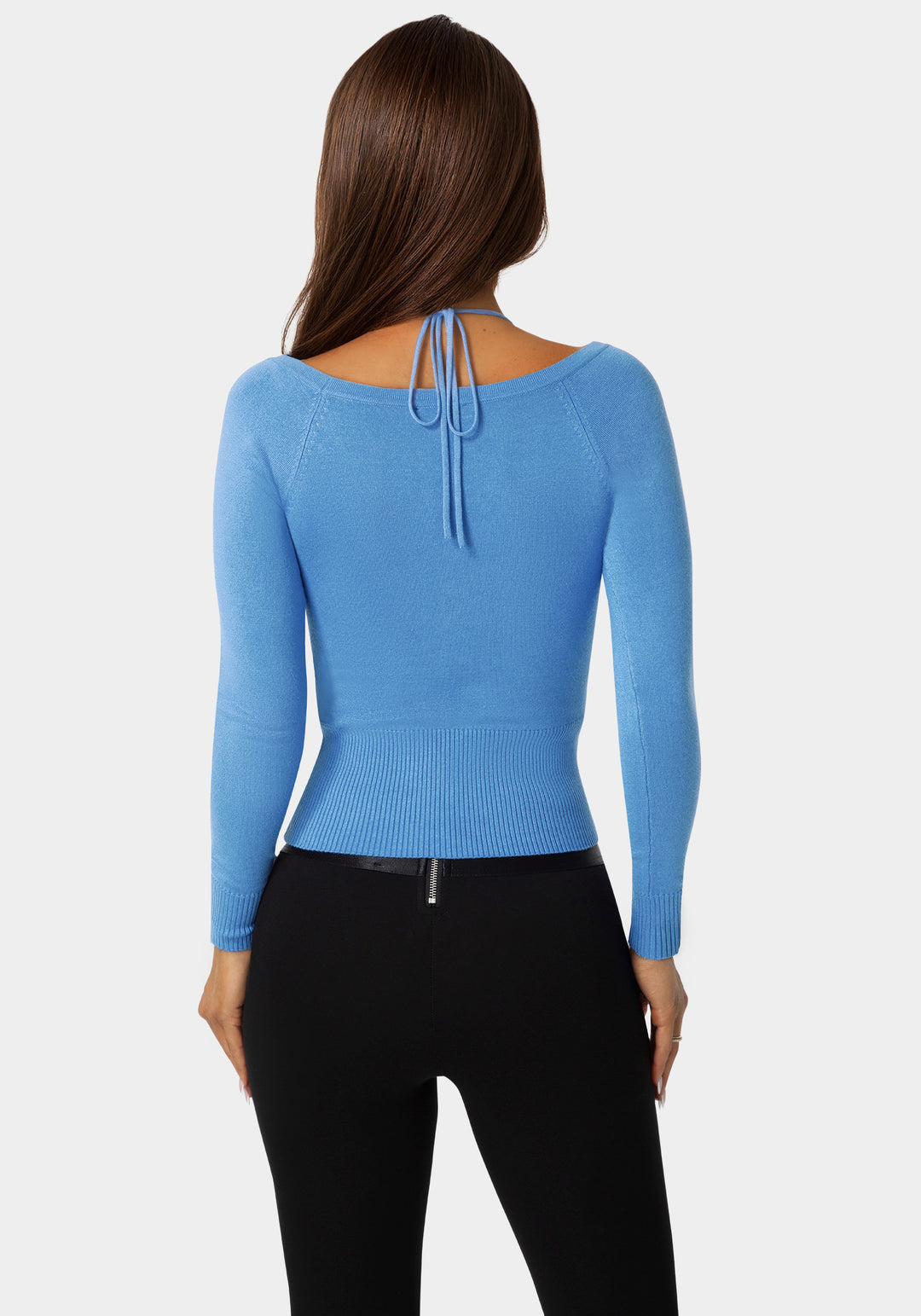 Back view - Light Weight Halter Neck Tie Cardigan - Cool Desire