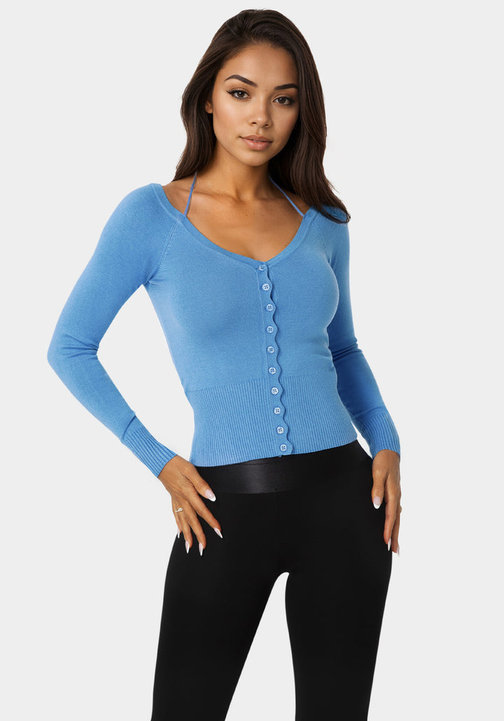 Side view - Light Weight Halter Neck Tie Cardigan - Cool Desire