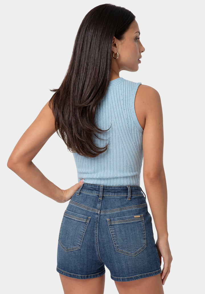 Back View-Twisted Strap Knit Top-OCEAN VEIL