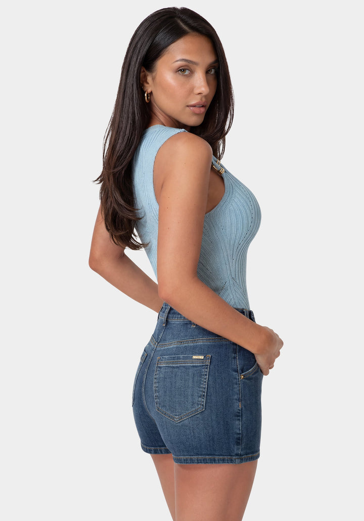 Side View-Twisted Strap Knit Top-OCEAN VEIL