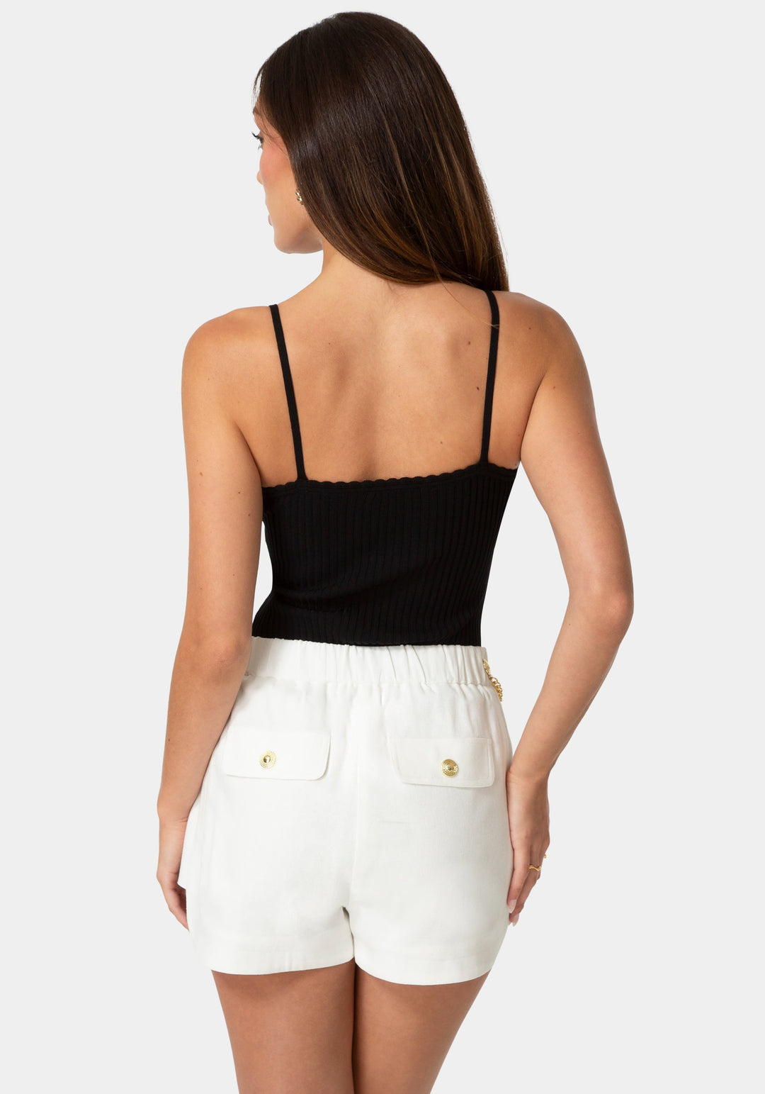 Back View-STRETCH SUMMER KNIT TOP-BLACK