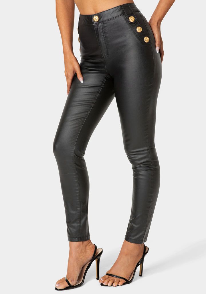 Side View-Natural Waist Coated Skinny Leg Jeans-Black Wash