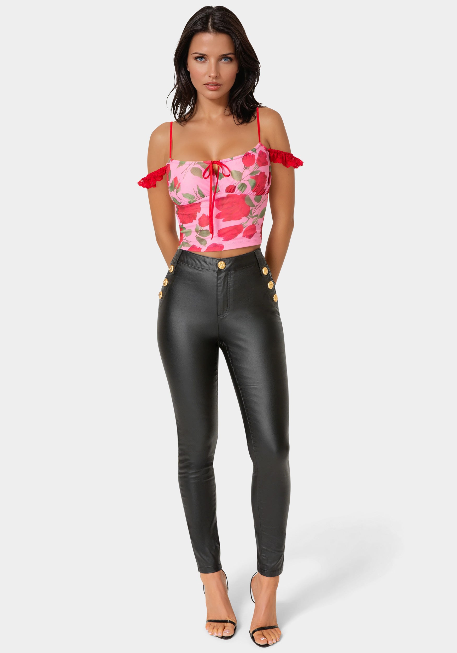 Front View-Natural Waist Coated Skinny Leg Jeans-Black Wash