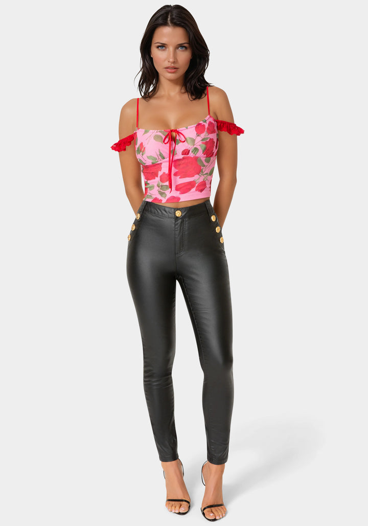 Front View-Natural Waist Coated Skinny Leg Jeans-Black Wash