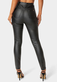 Back View-Natural Waist Coated Skinny Leg Jeans-Black Wash